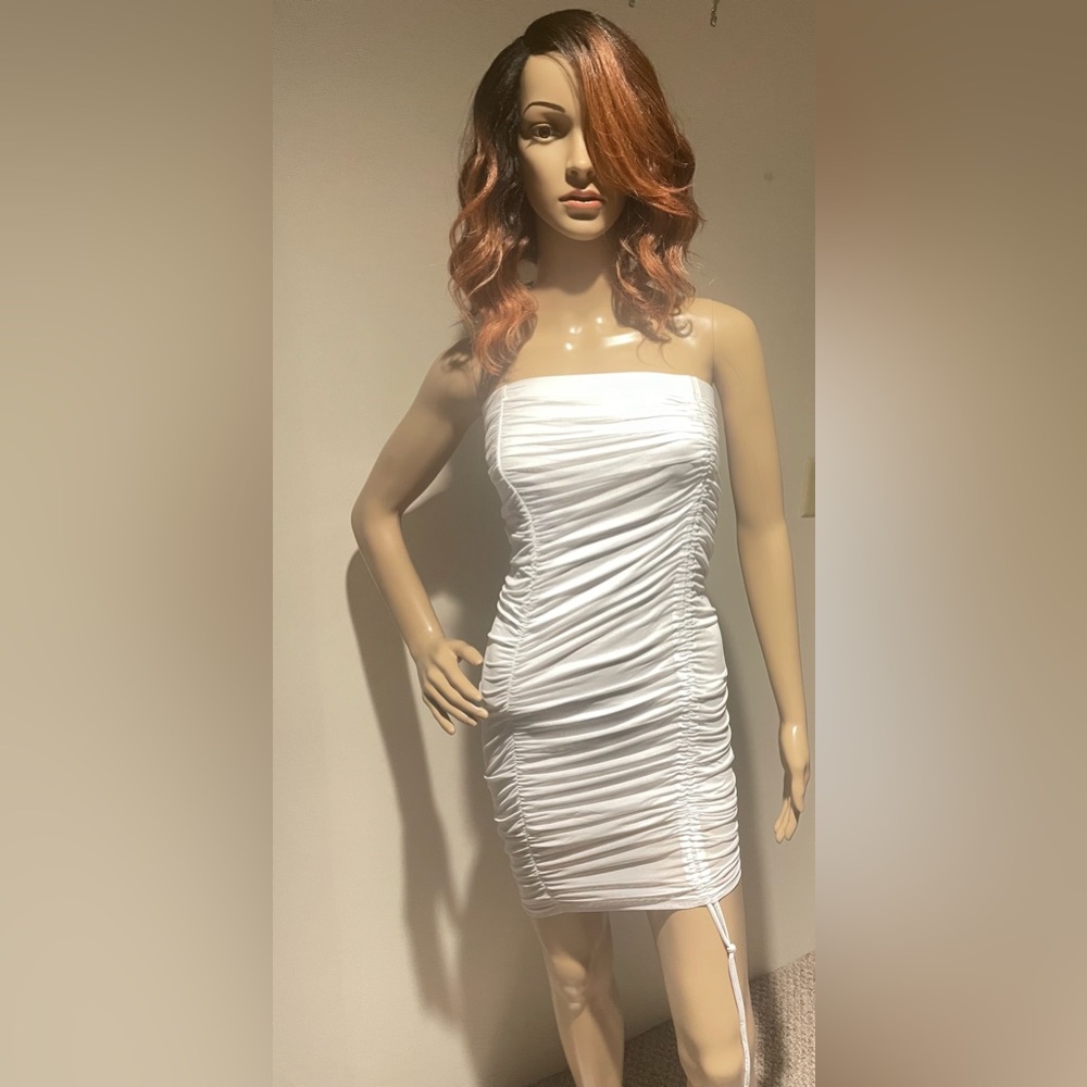 White Ruched Bodycon Dress Size Small